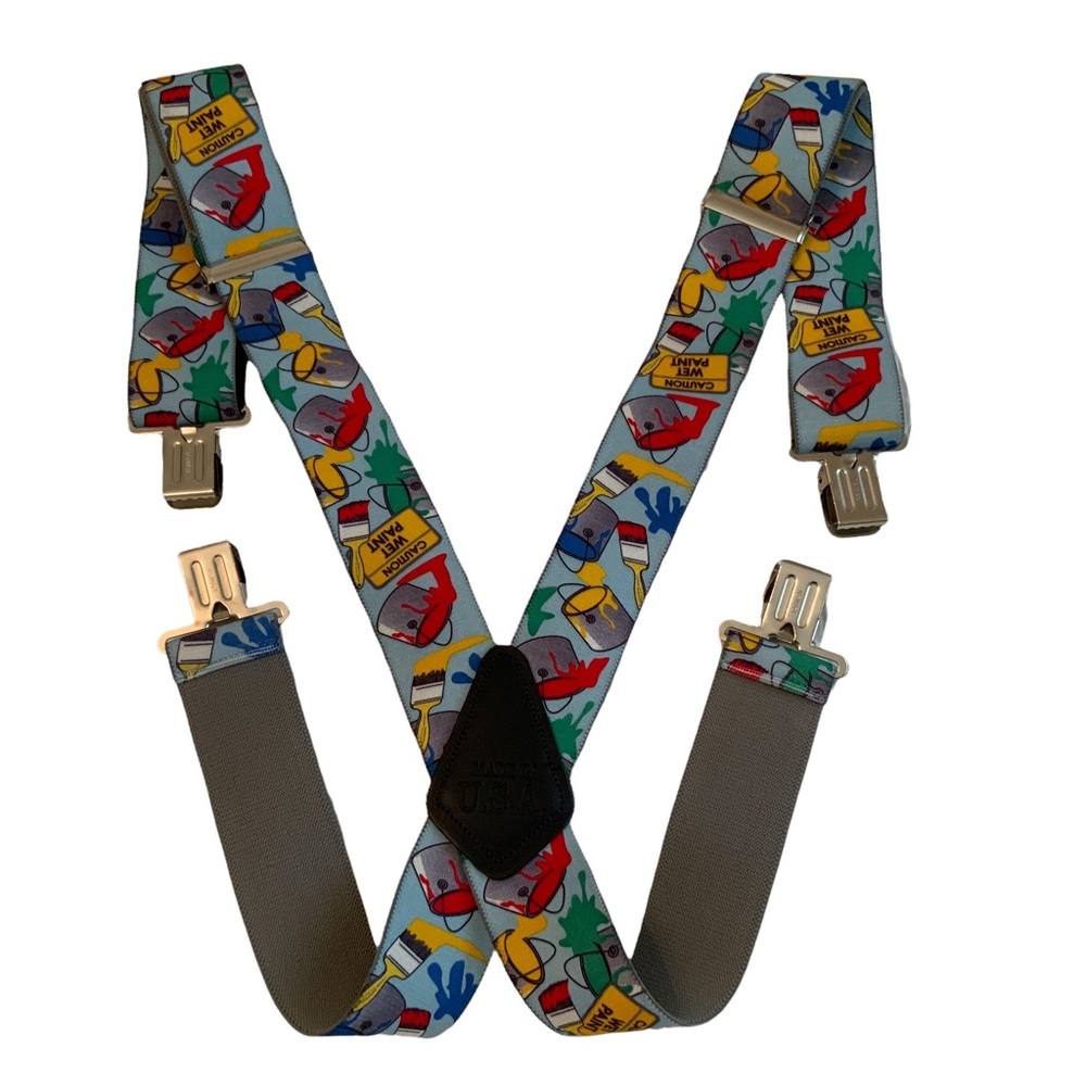 Men’s Suspenders Caution Wet Paint Pattern Made In USA
